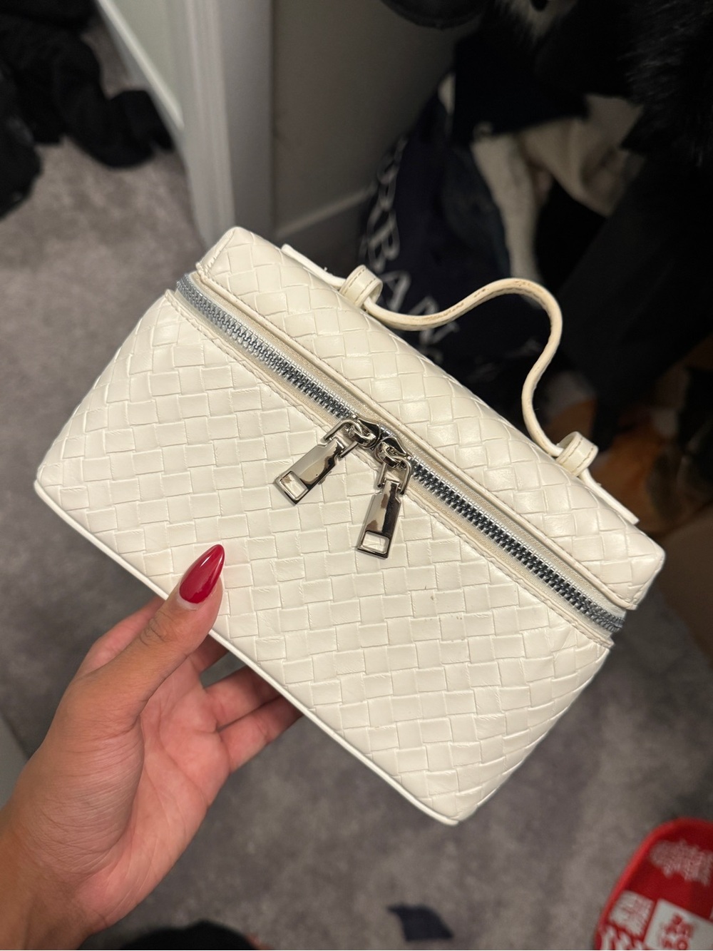 Classic White Woven Top-Handle Bag